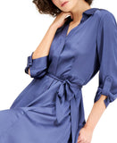 Inc International Concepts Womens 3/4-Sleeve Belted Shirt Dress Inkberry Blue 16