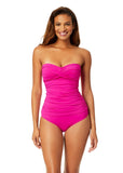 Anne Cole Botanical Twist Front Bandeaukini Swim Top Tankini Hibiscus Pink L