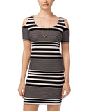 Planet Gold Juniors Printed Cold-Shoulder Bodycon Dress Black / White XL