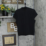 DKNY Womens Cap Sleeve Mock Neck Top P2GHOOQA Black L