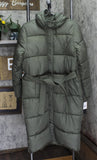 Sebby Collection Womens Long Belted Puffer Coat with Hood Jacket Olive Green S