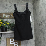 Aqua Applique Floral Mini Dress IDO14633 Black S