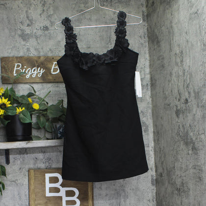Aqua Applique Floral Mini Dress IDO14633 Black S