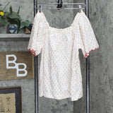 LC Lauren Conrad Woven Pintuck Square Neck Off Shoulder Blouse White / Red S