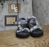 Wild Pair Womens Kudose Sporty Embellished Sandalds Strappy Denim Blue 9.5M