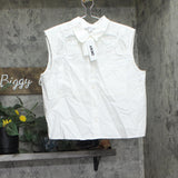 DKNY Womens Cotton Sleeveless Ladder-Trim Blouse P5DM0B45 White M