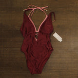 Sanctuary Womens Layered Plunging One-Piece Swimsuit Garnet Red / Pink M