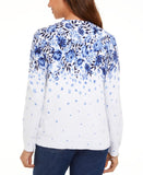 Karen Scott Womens Floral Cascade-Print Cardigan Sweater Blue Multi L