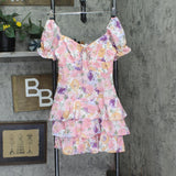 City Studios Juniors Tiered Tie-Bodice Dress Pink Multi 3