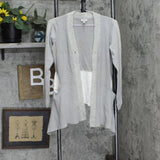 LOGO by Lori Goldstein Womens Knit Flowy Cardigan with Pockets Gray Multi 2XS