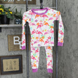 Hanna Andersson Girls Knit 2-Piece Shirt Pants Pajama Sleep Set White Multi 8