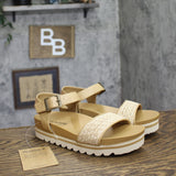 Bearpaw Slingback Woven Raffia Open Toe Buckle Sandals Natural Tan Brown 8M