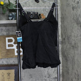 Swim Solutions Womens Black Swan Tiered-Ruffled Tankini Swim Top 806833 Black 16