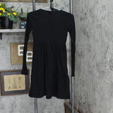 Wild Fable Women's Long Sleeve Round Neck Tiered Babydoll Mini Dress Black XS