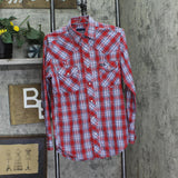 Wrangler Snap Front Western Plaid Long Sleeve Shirt Red / Blue See Measurements