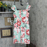 Donna Ricco Women's Printed Ruffle-Sleeve Sheath Dress Mint Green Multi 14