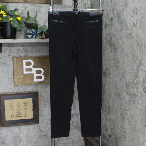 89th & Madison Womens Stretch Faux Leather Trim Dress Pants Black 6