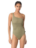 Michael Michael Kors Womens Crochet One Shoulder One Piece Safari Green 14