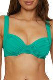 Becca Womens Shirred Underwire Bikini Top Swim 853557 Peacock Blue Green M
