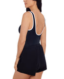 Mimi Flamingo Zipper One-Piece Swimsuit with Shorts Overlay Black / White 14