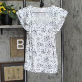 LC Lauren Conrad Womens Knit Floral Flutter Sleeve Shirt Top White / Black S
