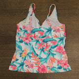 Swim Solutions Printed Shirred Tankini Swim Top Tropic Twist White Multi 18
