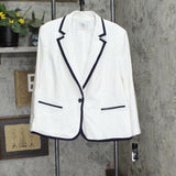 Le Suit Plus Size Contrast-Trim One-Button Pant Suit suit White / Navy Blue 24W