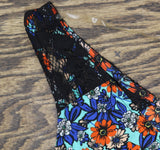 Belle Du Jour Floral Printed Lace Hem Tank Top Blouse With Scarf Blue / Multi M