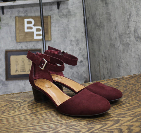 Style & Co. Two Piece Stacked Heel Dress Pumps Berry Microsuede Purple 8.5M