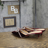 A New Day Gwen Rhinestone Bow Velvet Kitten Heels 94656735 Burgundy Red 6M