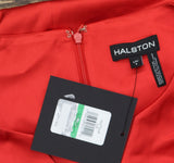 Halston Womens Satin Surplice-Draped Cross Over Neck Blouse Top Bright Red L