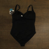 Swim Solutions Womens Twist-Bodice Tummy-Control Swimsuit Chevron Black 14
