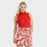Who What Wear Women's Crochet Halter Neck Sweater Vest Red Clay Orange 2XL