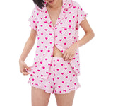 Stripe And Stare and Stare Diamond Heart Frill 2-Piece Pajama Set Pink Red S