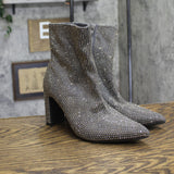 A New Day Gloria Low-Shaft Rhinestone Heeled Boots Block Heel Silver Gray 9.5M