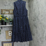 Calvin Klein Womens Checkered Shimmering Tiered A-Line Midi Dress Indigo Blue 8