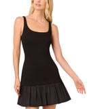 Adrianna Papell Womens Ponte Taffeta Drop Waist Flounce Dress Black 10