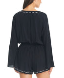 Bar III Womens Tell Me About It Stud Cover-Up Romper MBST24833 Black / Silver M