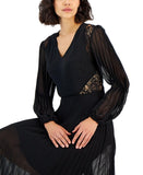 Taylor Women's Lace-Trim Pleated Fit & Flare Dress 2340M Black 8
