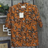 Officine Generale Button-Down Camp Shirt Rouille Iced Coffee Brown Multi S