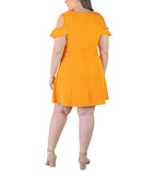 24seven Comfort Apparel Size Ruffle A-line Knee Length Dress Peach Orange 3X