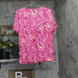 Karen Scott Paisley-Print Knit Scoop-Neck Tee 100140897MS Berry Ice Pink XL
