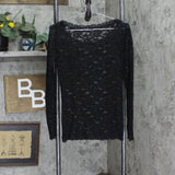 Moda International Womens Stretch Lace Sheer Long Sleeve Shirt Top Black M
