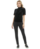 Karl Lagerfeld Paris Women's Mock-Neck Smocked-Back Velvet Top L2PHV885 Black L