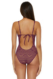 Becca Womens Crochet Standard Color Play One Piece Swimsuit Aubergine Purple M