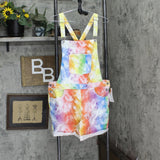 Womens Pride Gender Inclusive Adult 5'' Tie-Dye Rainbow Shortalls Multicolor L