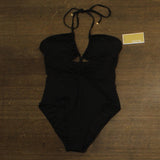 Michael Michael Kors Solid Lace-Up Keyhole Halter One-Piece Swimsuit Black 8