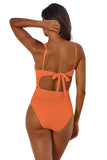 Becca Modern Edge Ribbed Cut-Out One Piece Swimsuit 541357 Coral Rose Orange L