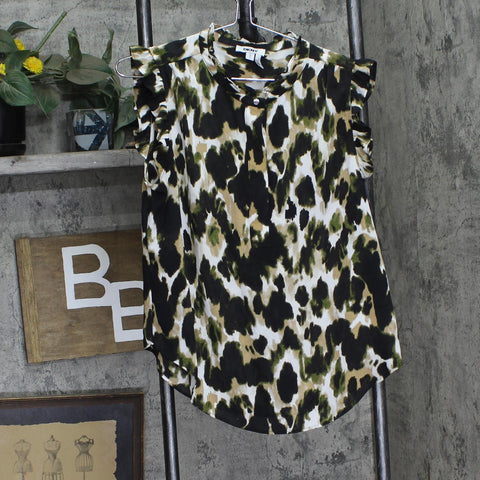 DKNY Womens Ruffle Neck Blouse Shirt Top UG4TIC78 Black Multi M