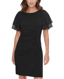 Jessica Howard Butterfly Sleeve Side Tuck Tulip Wrap Sheath Dress Black 10